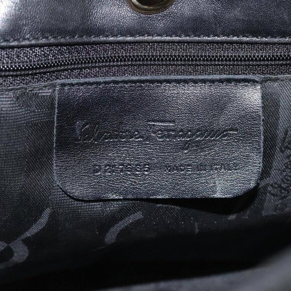 Salvatore Ferragamo Shoulder Bag Leather Black Gold Auth hk2043 - Picture 9 of 13